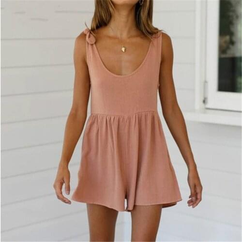 Overalls For Women Playsuit Casual O Neck Bow Solid Off Shoulder Backless Sexy Jumpsuit Female