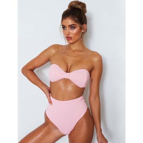 Bowknot Tube Top Bikini Suit Geometric Pattern Vest Swimsuit Suit Gentle Sense Of Beachwear Women Off Shoulder