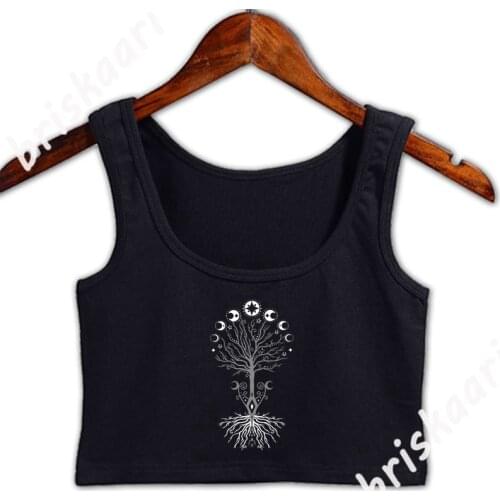 Yggdrasil Moon Phases Tree Of Life Crop Top Top Crazy O-Neck Character Unique New Style Gents Spring Vest