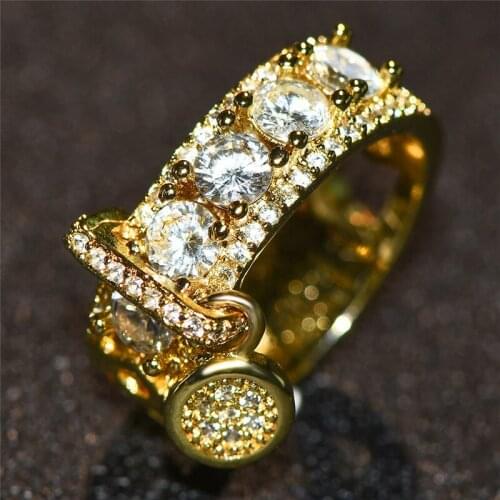 Female White Zircon Round Stone Ring Vintage Rose Gold Silver Color Rings For Women Wedding Luxury Crystal Charm Engagement Ring