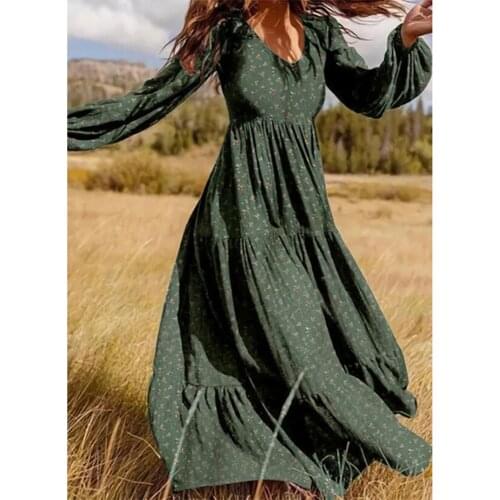 Summer womens dress 2021 Womens High Quality V-Neck Boho Temperament Retro Holiday Leisure Long Sleeved Beach Women Dress Y2K