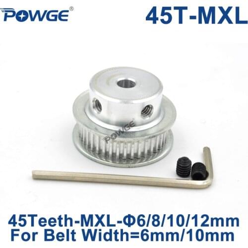POWGE Inch Trapezoid 45 Teeth MXL Timing pulley Bore 6/8/10/12mm for width 6mm 10mm MXL Synchronous Belt Gear wheel 45teeth 45T