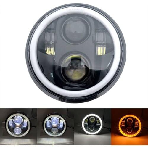 1PC 5-3/4" 5.75" Motorcycle Round LED Projector Headlight Headlamp w/White DRL Amber Turn Signal for Dyna Sportster XL 1200 883