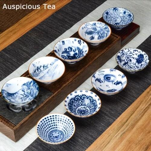 1 PCS Chinese Blue And White Porcelain Teacup Travel Ceramic Tea Bowl Anti Scaling Hand-Painted Cone Cup Meditation Cups Tea Set