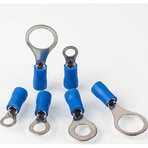 100Pcs/Set RV2 Insulated Blue Ring Terminals Wire Cable Electrical Crimp Connectors 16-14 AWG Kit M3/M4/M5/M6/M8