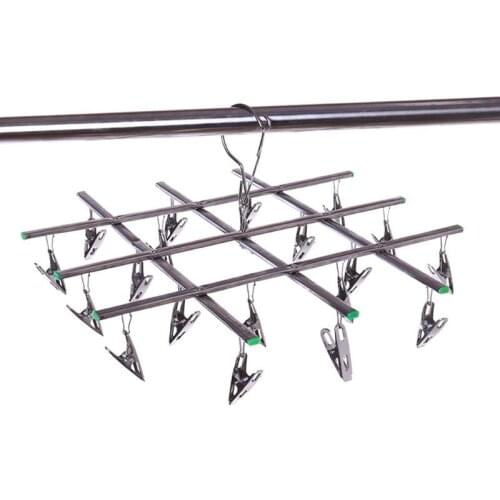 16 Clips Stainless Steel Windproof Laundry Hanger Sock Drying Rack Underwear Towel Pegs Collapsible Clothespin Hook Airer Dryer
