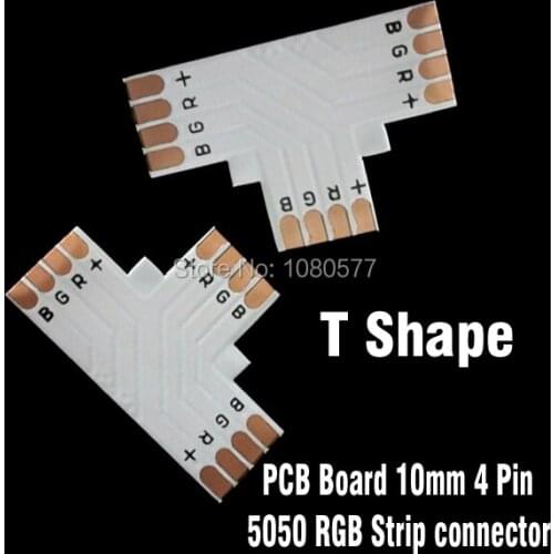 20pcs/lot SMD5050 RGB LED Strip Corner Connector, "T" Type 10mm 4pin PCB Board Splitter Connector For Direction Changing Use