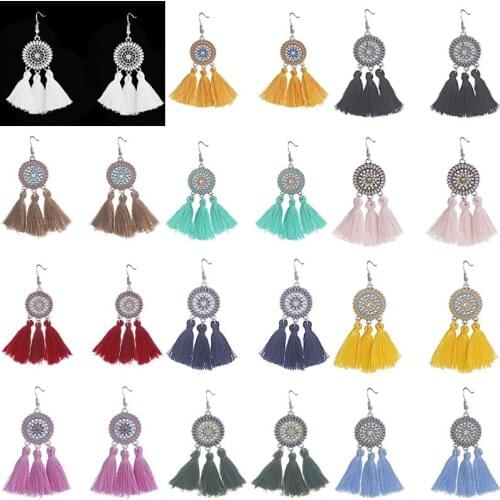 2018 Bohemian Fashion Eardrop National Vintage Rhinestone Flower Earrings Exaggerate Eardrop 12 Pair