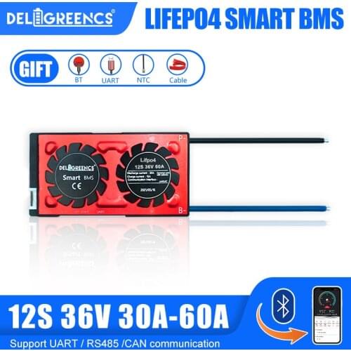 3.2V smart BMS 12S 36V LiFePO4 30A 40A 60A common port Bluetooth APP 485 to USB device CAN UART LiFePO4 Batteries