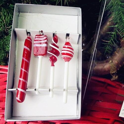 4pcs Manufacturers Murano Hand Blown Glass Candy model sculpture decorative pendant Christmas tree Hanging lollipop ornament Set