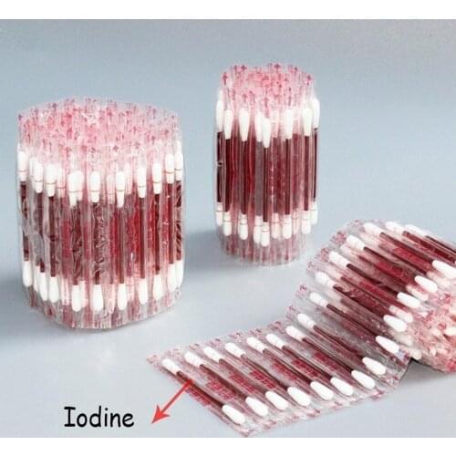 50/100pcs Disposable Emergency Cotton Stick Iodine Swab Home Outdoor First Aid Kit Double Head Medical Cleaning Supplies