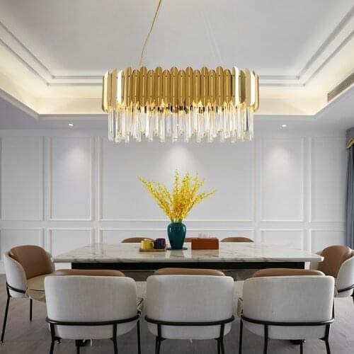 Art Deco Round Stainless Steel Crystal Gold LED Chandelier Lighting Lustre Suspension Luminaire Lampen Hanging Lamps For Foyer