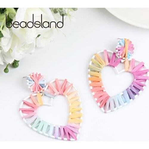Beadsland Drop Earrings Colorful Rope Ｗinding Heart Shape Fashion Ethnic Woman Girl Party Festival Hot Sell Gift 40354