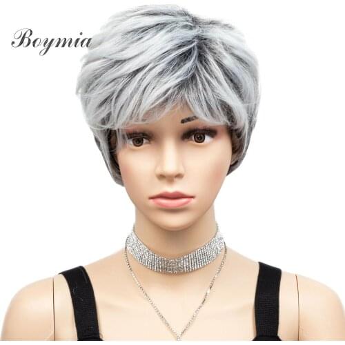Boymia Cosplay Wig For Women Synthetic Hair Short Wigs Silver White Fiber Womens Wigs Party