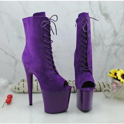 Leecabe Purple Pole dance boot with 20CM/8inches suede High Heel platform Boots open toe Pole Dancing boot