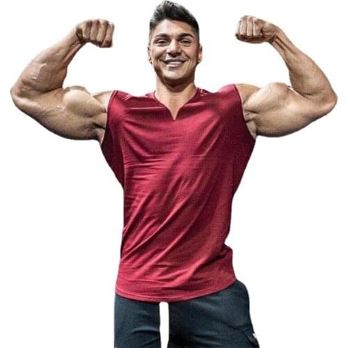 Brand Plain V-Neck Bodybuilding Stringer Singlets Gym Tank Top Men Fitness Clothing Fashion Cotton Sleeveless Shirt Workout Vest