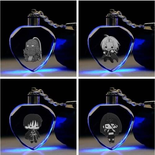 Fullmetal Alchemist Heart Shape Anime LED Key Chains Keyring Crystal Toy Keychain Light Keyholder Unisex Gift