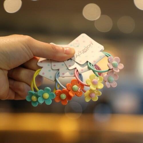 2PCS New Cute Acrylic Flowers Princess Headwear Kids Elastic Hair Bands Children Ropes Girls Accessories Baby Headdress