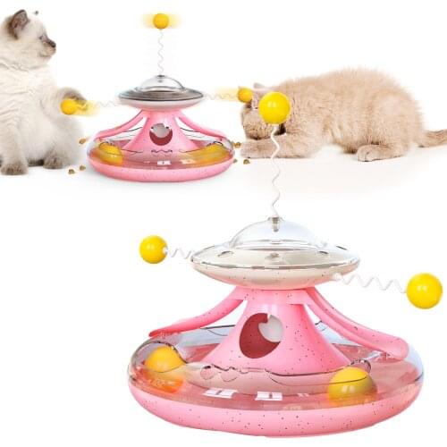 Cat Treat Toys Happy Turntable Cat Toys Interactive Turntable Funny Cat Stick Track Turntable Leaking Food Toy Cat Baseball