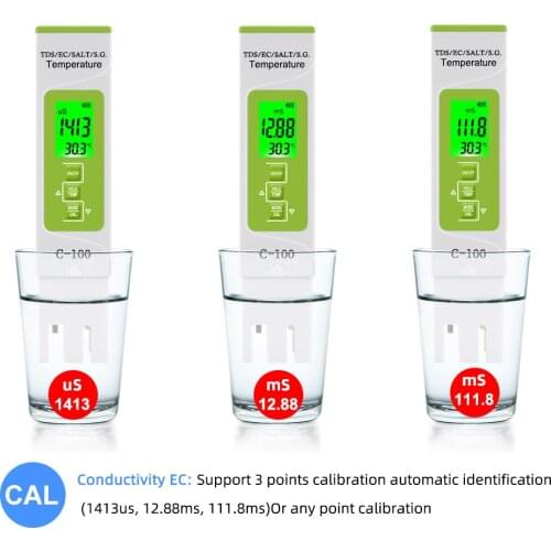 Durable 5 In 1 TDS/EC/Salinity/S.G./Temperature Meter Digital Water Quality Tester For Household, Pools, Drinking Water Aquarium