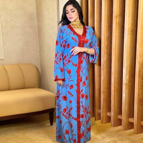 Kaftan Abaya Muslim Dress Kimono Women Dubai Loose Floral African Female Printing Robe Boho Dresses Turkish Islamic Clothing
