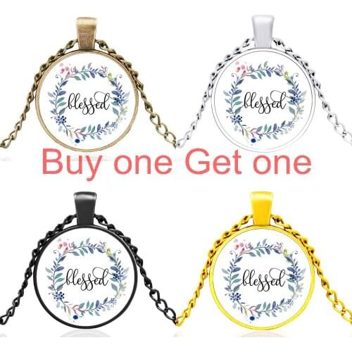 Classic Christian Bible Verse Bleffed Design Glass Dome Pendant Necklace Men Women Charm Jewelry Accessories Gifts