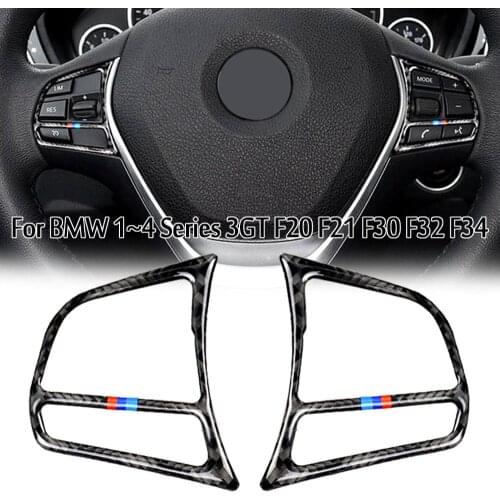 Real Carbon Fiber Car Interior Steering Wheel Buttons Stickers Auto Accessories For BMW 1 2 3 4 Series 3GT F20 F21 F30 F32 F34
