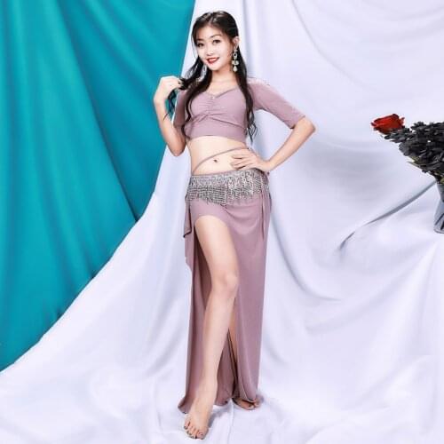 Belly Dance Costume Womens Long Split petal skirt+Top 2021New Suit Short Sleeve Summer Training Clothes For Lady Dance Wear