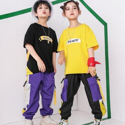 Hip Hop Costumes Girls Boys Stage Wear Child Jazz Dance Clothes Ballroom Dancing Costumes for Kid Party Show Cotton Shirts Pants