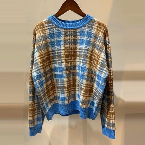 Patads French minority light luxury sweater autumn and winter jacquard plaid sweater slim lady pu00384