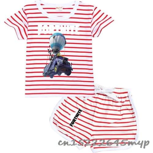 Fashion 2021 New Baby Boys Fortnite T-shirt+shorts Print Cartoon Kids Girls Suit Casual Childrens Sets Clothing