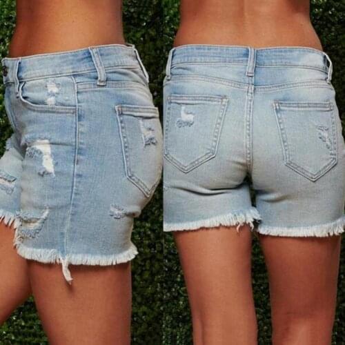 Fashion Women Low Rise Jeans Ripped Pockets Denim Shorts Minipants Hot Pants Women Solid Color Oversized Hoodie Hooded Velvet