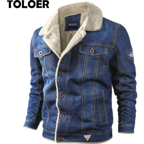 Fleece Denim Jacket Mens 2021 Winter Casual Warm Bomber Jackets Men Jean Jacket Coat Outwear Male Cowboy Cotton Solid Streetwear