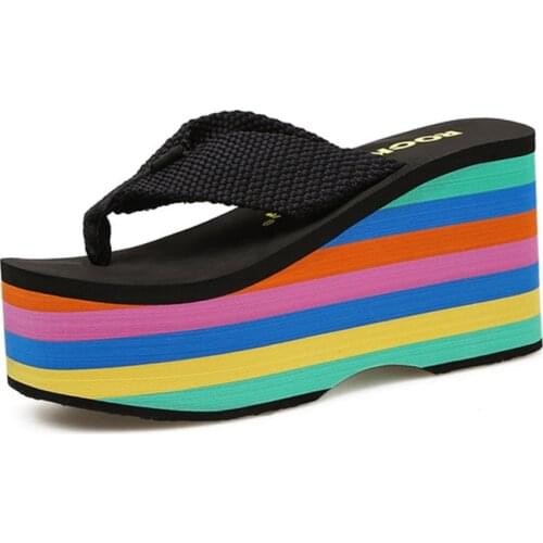 New Sandals Women 2021 Beach Platform Flip Flops High Heels Female Wedges Women Slippers Fashion Mules Heels Zapatillas Mujer