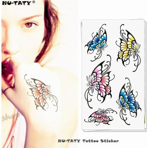 Nu-TATY Cute colorful butterfly Temporary Tattoo Body Art Arm Flash Tattoo Stickers 17*10cm Waterproof Fake Henna Painless Tatto
