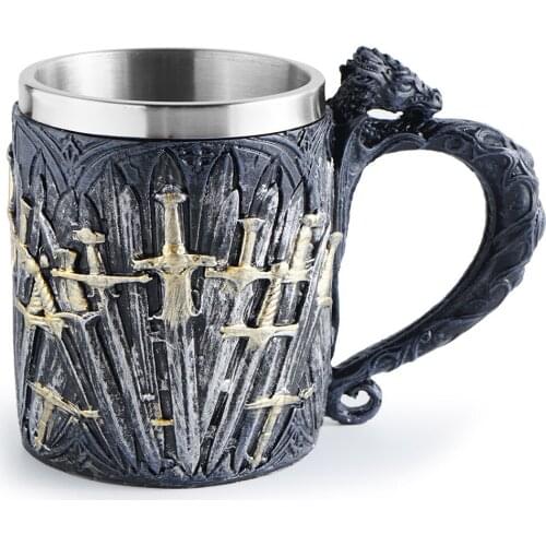 Beer Mug Tankard Stainless Steel Resin 3D Dragon Iron Sword Coffee Mugs and Cups Drinkware New Year Valentines Day Gift