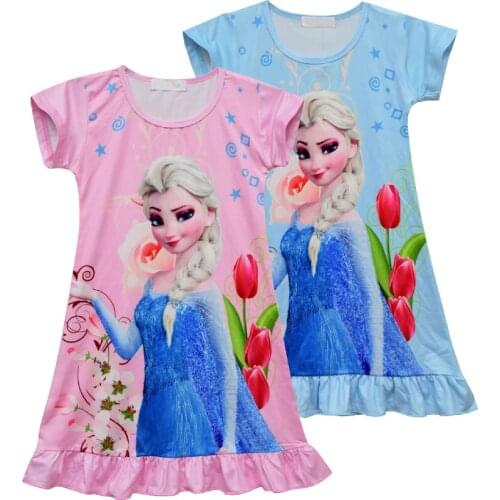 Little Girls Dress Summer Anna Elsa Dresses Cartoon Pattern Princess Kids Party Dresses Vestidos Princess Christmas Clothes