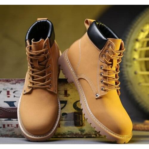 Casual Mens Boots Winter Work Safety Boots Shoes Men Safety Shoes Yellow Classic Combat Ankle Boots Male Sneakers