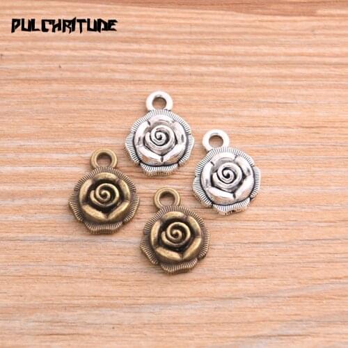 PULCHRITUDE 10pcs 13*17mm Metal Alloy Two Color 3D Simulation Flower Charms Plant Pendants For Jewelry Making DIY Handmade Craft