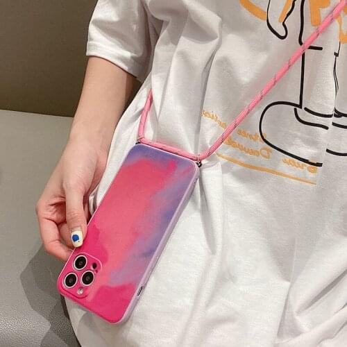 Strap Cord Chain Necklace Lanyard Phone Case for honor 50 50se 50pro HUAWEI P50 P40 P40LITE P30LITE cartoon Painting Silicone