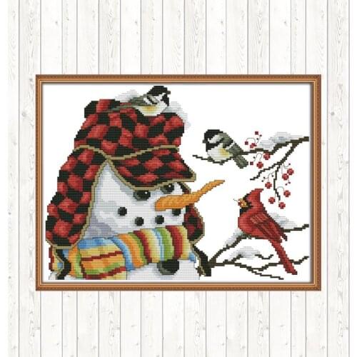 Christmas Snowman Wall Home Decor Cotton Thread Embroidery Needlework Sets Cross Stitch Kits DIY Needlework Crafts Patterns Kits