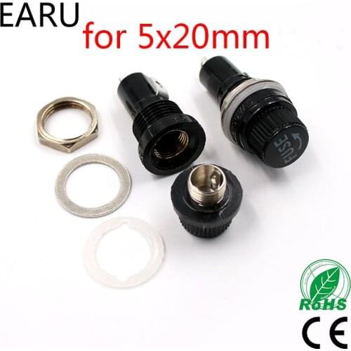 5pcs/lot 5*20mm glass fuse holders 5x20 black insurance tube socket fuse holder for 5*20 insurance Panel Mount Base Fuse Holder