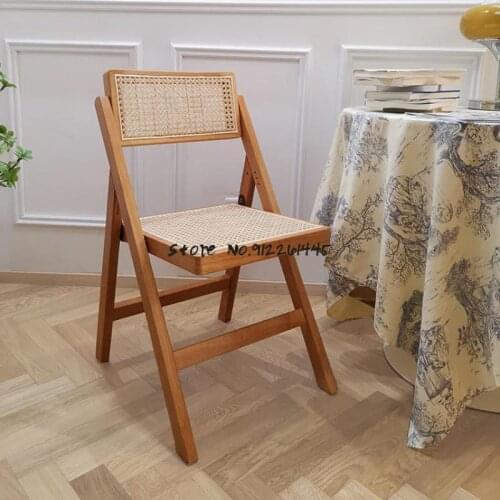 Solid Wood Folding Chair Net Red Ins Ancient Rattan Woven Chair Hotel Famous Retro Dining Chair Designer Chair Backrest