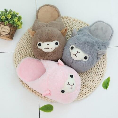 Winter Pink Alpaca Slippers Cartoon Animal Plush Home Floor Women Men Cotton Warm Shoes Casual Indoor Lovely Soft Furry slippers