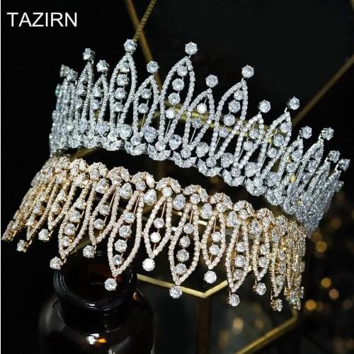 Trendy Full Cubic Zirconia Wedding Bridal Tiaras Zircon Crowns for Quinceanera CZ Pageant Hair Jewelry Party Prom Headpieces
