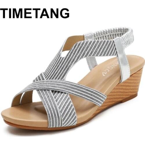 TIMETANGSummer Bohemia Wedge Sandals Women Shoes For Woman Casual Elegant Party Gladiator Shiny Ladies Sandles Sandalias Comfort
