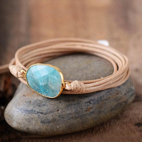 High End Wrap Bracelet Natural Stones Amazonite Boho Long Friendship Bracelet Statement Bracelets Women Gifts Dropshipping