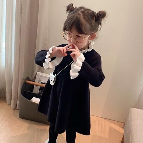 Explosion Autumn Winter Sweater Dress Childrens Clothing Girls Baby Knitted Dress Baby Solid Color Comfortable Sweater Dresses