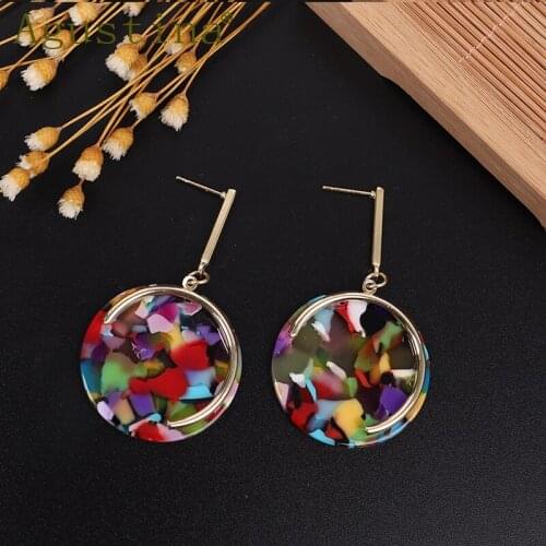 Agustina Women Acetate Earrings Jewelry Bohemian Fashion Drop Earrings Colorful Long Earrings Korean Punk Round metal Earring