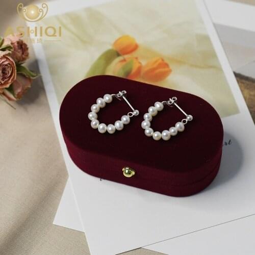 ASHIQI 2021 New 925 Sterling Silver Earrings for Women Natural Freshwater Pearls Jewelry Gifts